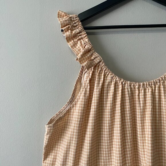 Handmade Plus Size Cotton Orange Tan Cream Gingham Elastic Straps Dress - Picture 8 of 16
